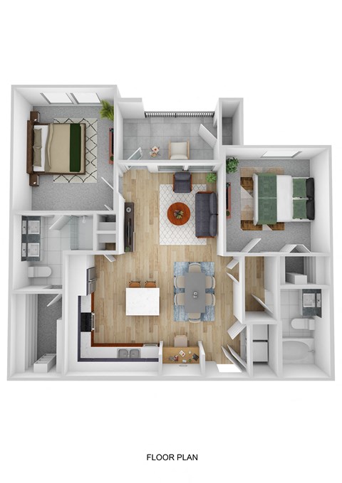 Floor plan for 2 beds, 2 baths, 944 sqft